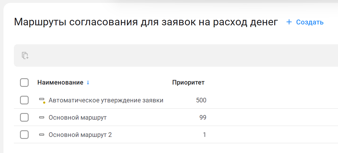 Список маршрутов согласования